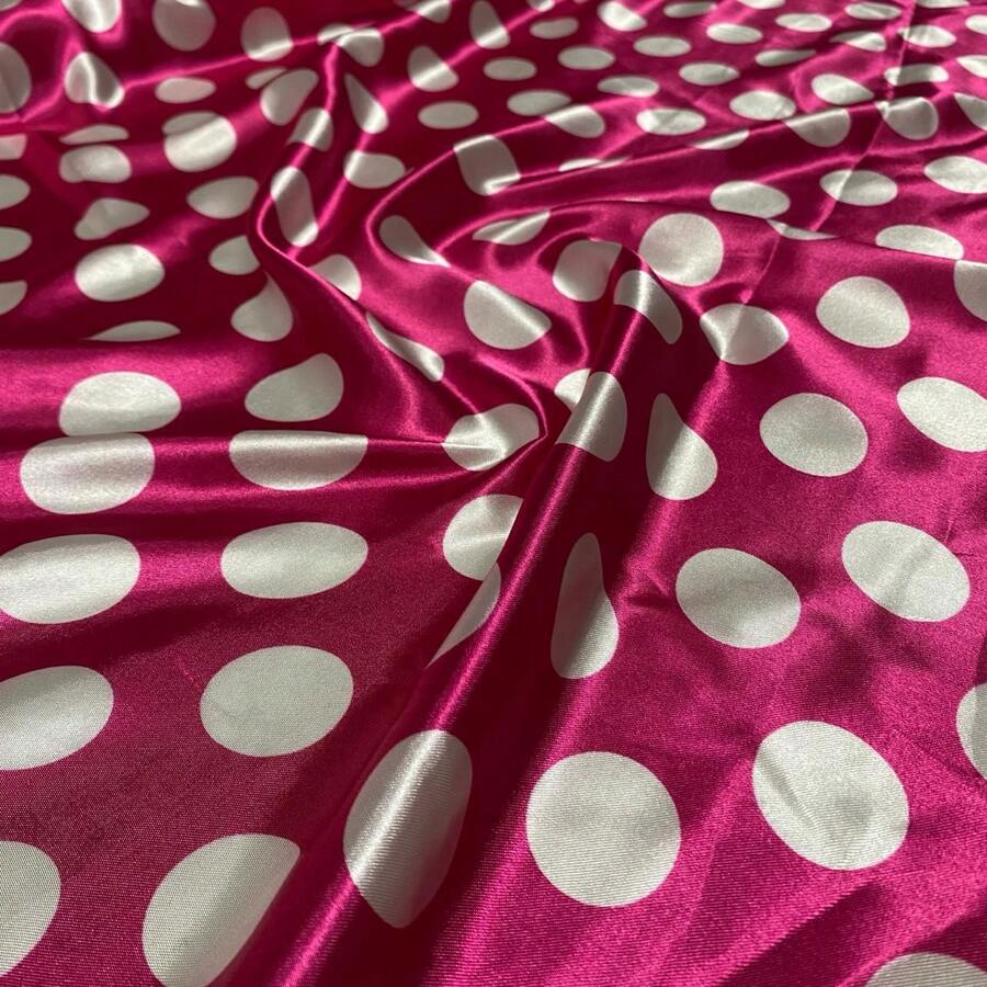 Polka Dot Print Satin Fabric In Various Colors, 1.40m, For Costumes And Parties. - Pink Polka Dot White - View 1