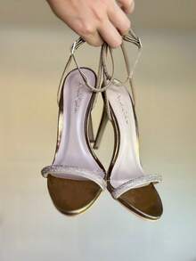 Women's Sandal With Rhinestones And Buckle, 11cm, Angela Galvão - 銅色 - 查看 1