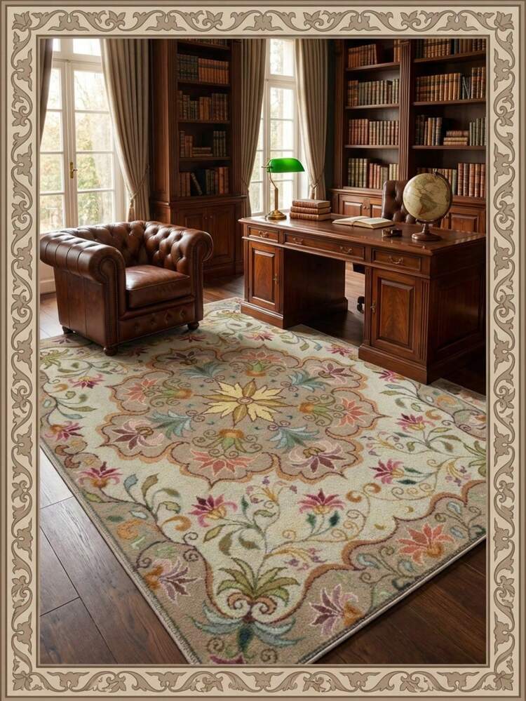 1pc High-Quality Wool-Like Carpet (1000g/㎡), With Embossed Base, Featuring Exotic Vintage Royal Palace Pattern. This Thick Non-Slip Carpet Offers Luxurious Velvet-Like Texture And High-Density Pile, Providing Exceptional Comfort. This Moroccan Style Retro Bohemian Modern Holiday Carpet Is Ideal For Long Corridors. - A - View 3