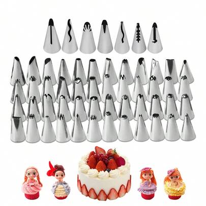 7/55pcs Stainless Steel Decorative Piping Tips Set - Heavy Duty Stainless Steel Cake Decorating Tools, Suitable For Cupcakes, Mousse, Pastries, Cookies, Ice Cream - Professional Baking Supplies For Home And Commercial Use