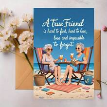 1张正品生日贺卡 | 高品质纸张，含信封，海滩风景图案，描绘老年妇女，并附有励志名言，是生日、友谊日或感恩节的理想礼物。 - 查看 8