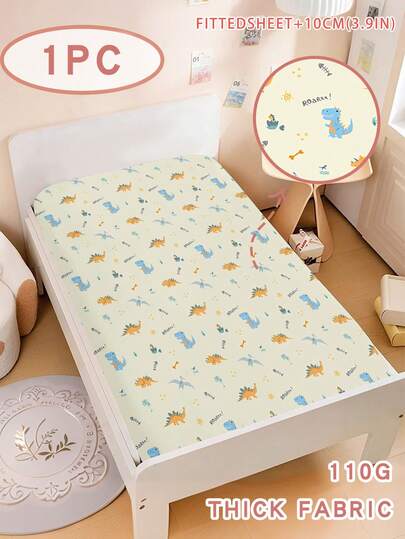 1PC Cute Cartoon Dinosaur Print Fitted Sheet Durable Bedding For Dinosaur-Loving Kids, Soft Toddler Bedding For Bedroom Decor