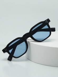 1副男女通用复古圆形小框个性化简约时尚眼镜，适合派对、旅行、海滩、日常佩戴 - 黑框藍色片 - 查看 4