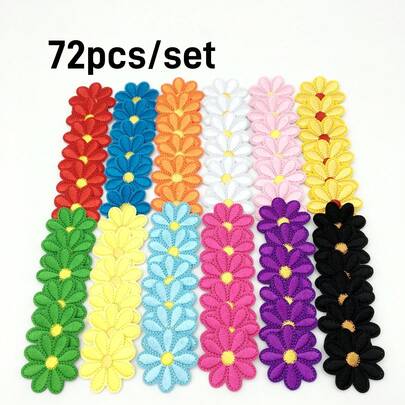 72Pcs Daisy Flower Iron On Embroidery Patches, For Hats, Clothes, Jackets, And Curtains, Crafted With Precision, Patches Showcase Intricate Floral Embroidery, Enhancing Their Visual Appeal For Personal Items