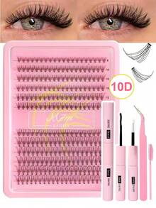 168pcs D-Curl Individual Eyelash Extensions Kit, 9-12mm Mixed Lash Clusters, Includes Lash Glue, Sealant And Application Tools For DIY Lash Extension At Home - 黑色 - 查看 15