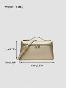 1 pieza Bolso de hombro cuadrado de unicolor con textura de grano de litchi en PU, bolso de mano pequeño para mujer, adecuado para combinar con diaria, salidas, compras, fiestas, - Dorado 2 - Ver 10