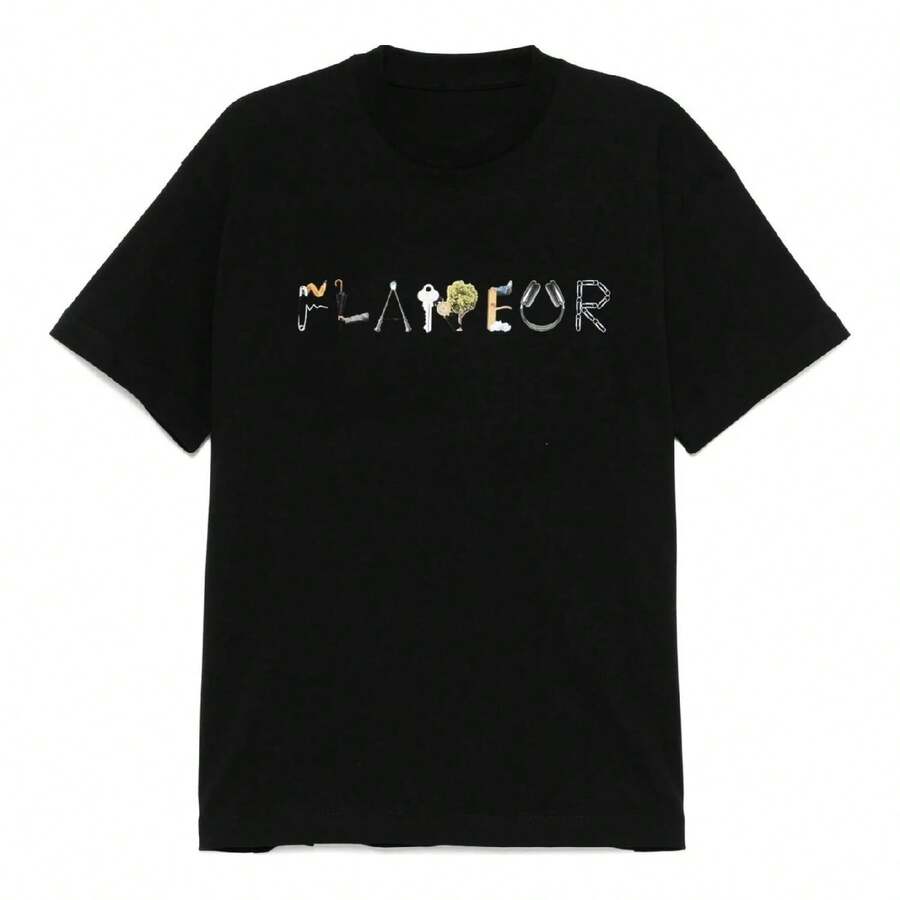 2025 Flaneur Homme Floral Graphic Brand Pattern Printed T-Shirts Summer Cotton Men 'and Women' T-Shirts - 黑色 - 查看 1