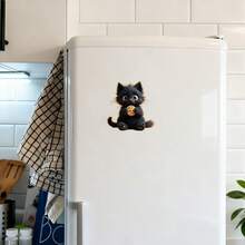 Irregular Shape Cookie Thief Cat Magnet: Black Kitty Hugging A Cookie With Adorable Expression, Lifelike Silhouette & Playful Fridge Art - A - View 4