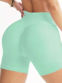 Green Leggings, High Waist Tummy Control Shorts, Hidden Lift Shaping Leggings, Cycling Shorts (Curve Design), Women's Briefs, Waist Cincher, Plus Size Curve Design, Black Shorts, Skinny Shorts, Women's Fitness Shorts, Women's Briefs - Lime Green - View 3