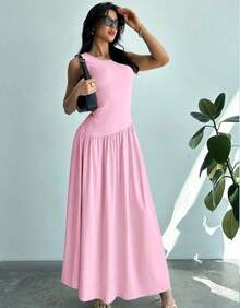 Women's Sleeveless Long Dress, Elegant, Asymmetrical, Casual, Evangelical Fashion - 淺粉色 - 查看 5