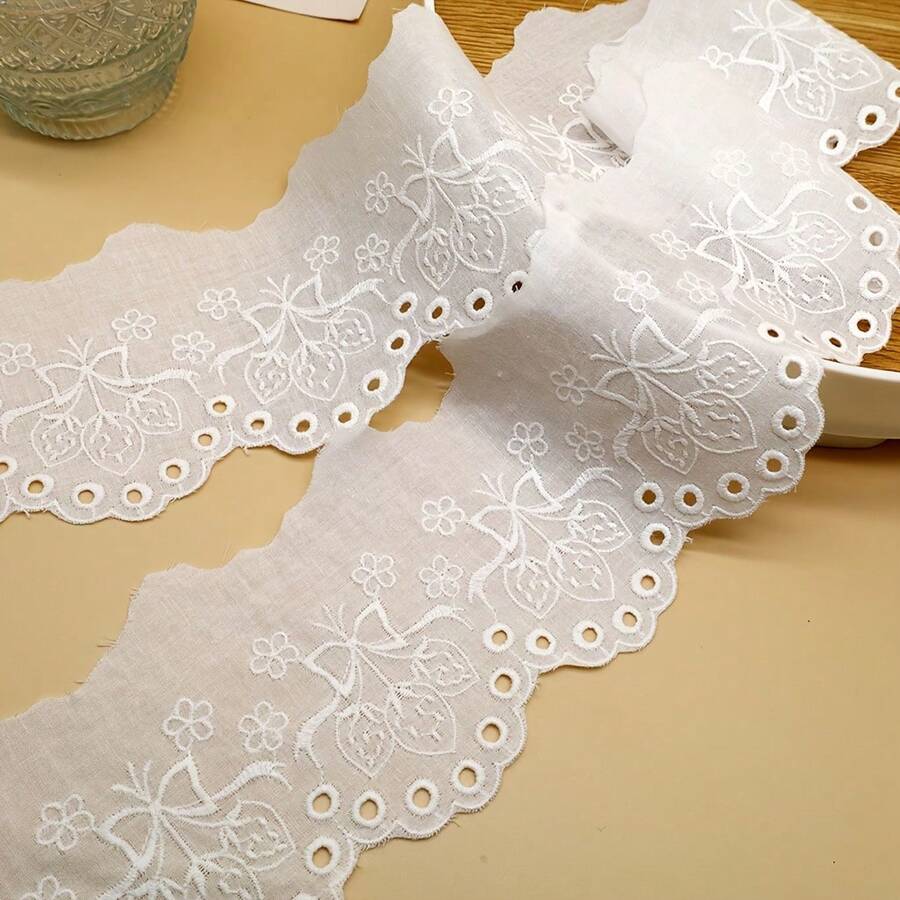 1 Yard Strawberry Bow Embroidered Fabric, Tablecloth, Curtain, Clothing Trim Accessory - 1 Yard - View 1