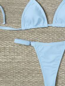 Women's Bikini With Adjustable Straps (Sizes: S/M/L/XL) Backless Tie-Front Beach Vacation No Padding Tan Lines Adjustable Bottom - Baby Blue - View 3