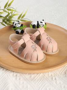 1 Pair Girls Fashion Embroidered Flower Hook-And-Loop Non-Slip Design Infant Toddler Sandals, Summer Spring Autumn - Pink - View 4