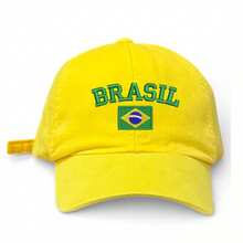 Unisex Dad Hat In 100% Cotton Twill With Curved Brim, Custom Embroidered "BRAZIL" With Brazilian Flag - 黃色 - 查看 5