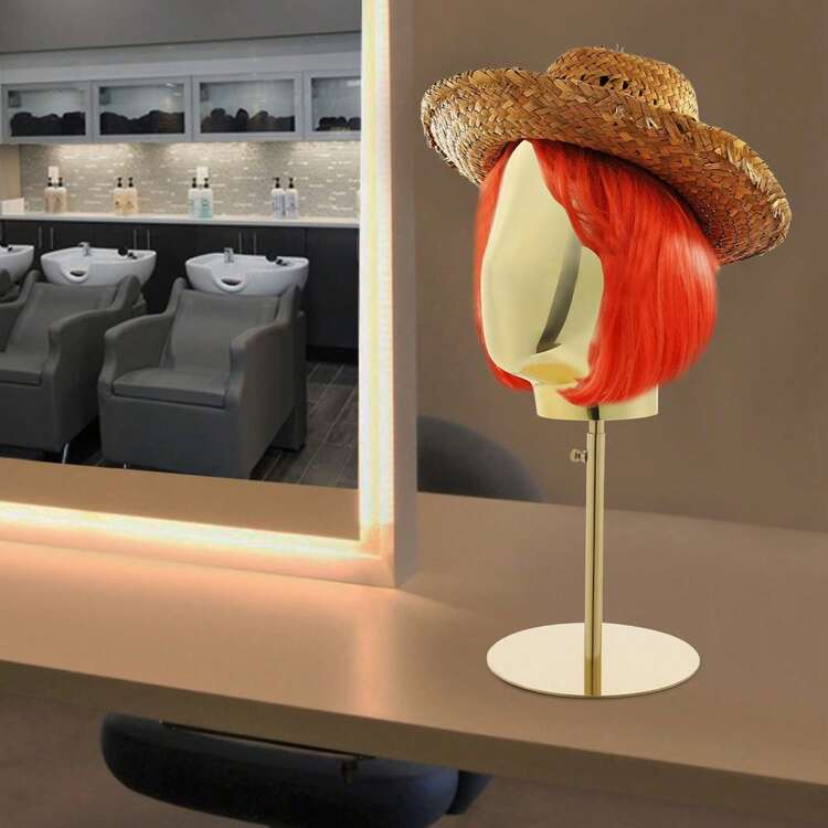 SENDERPICK Mannequin Head With Stand Head Circumference 52cm Tabletop Mannequin Head With Adjustable Height Stand - Gold - View 3