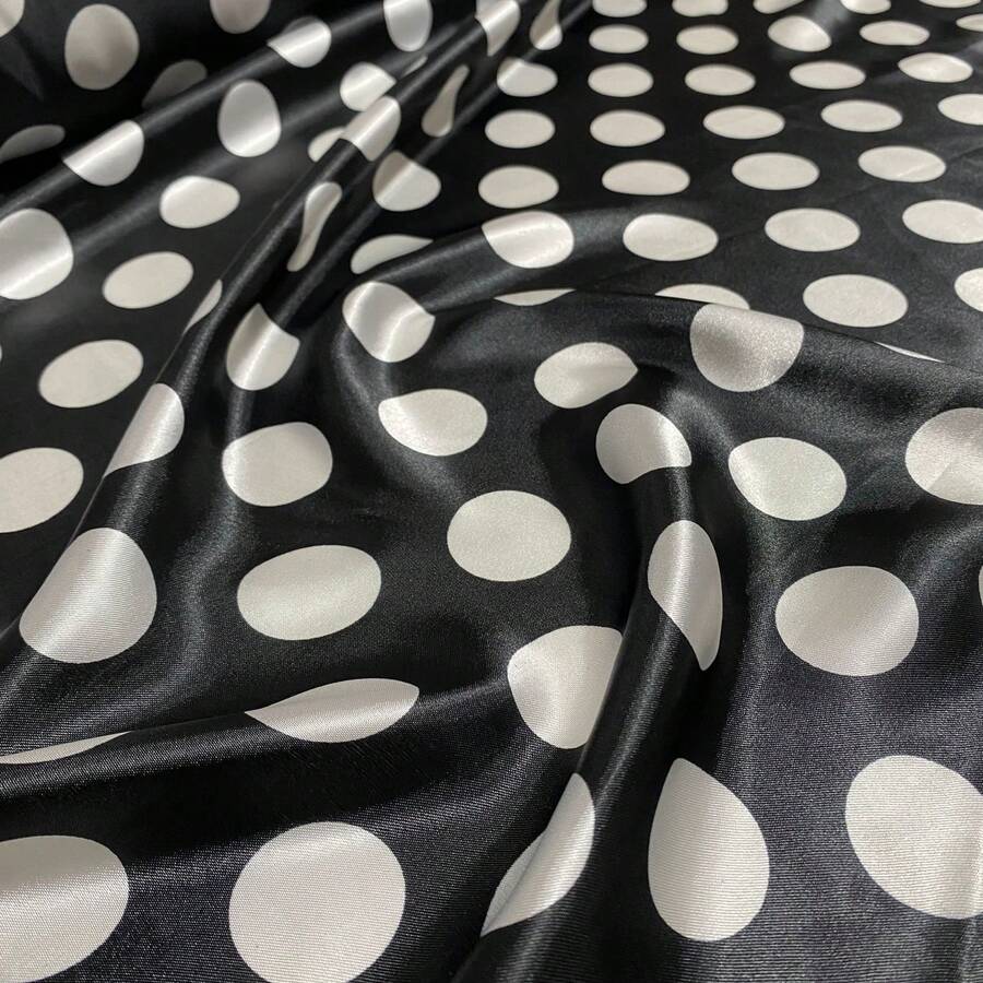 Polka Dot Print Satin Fabric In Various Colors, 1.40m, For Costumes And Parties. - Black Polka Dot White - View 1