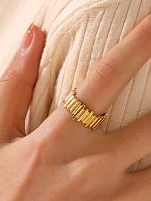 1pc 18K Gold Plated Stainless Steel Unique Hip-Hop Piano Key Geometric Open Ring, Suitable For Women's Daily Wear - Gold - View 1