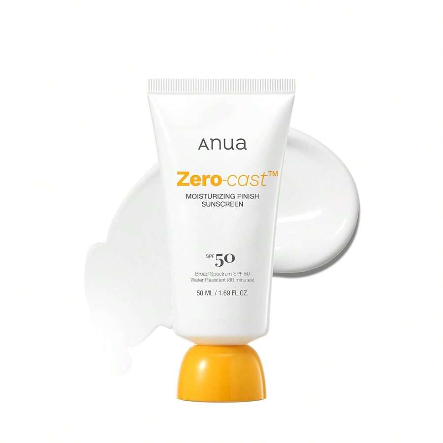 Protector solar hidratante con acabado mate SPF50 Anua Zero Cast de 50ml/1.69fl.Oz, protector solar natural con brillo, sin dejar blanco, con ácido hialurónico y niacinamida, libre de óxibenzona, esencial para viajes, K-beauty, regalo ideal para madre, novia o esposa, esencial para verano al aire libre, mejor protección solar, producto talla grande vendido de cuidado de la piel, mejor protector solar, protector solar para piel sensible - Naranja - Ver 1