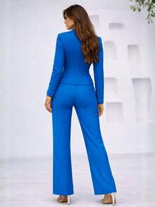 Women's Tailored Set: Blouse, Vest, And Wide-Leg Pants - Elegant And Casual - XANH ALGARVE - Xem 3