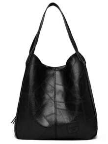 Bolsa Feminina saco ombro média couro sintético promoção - Preto - Visão 1
