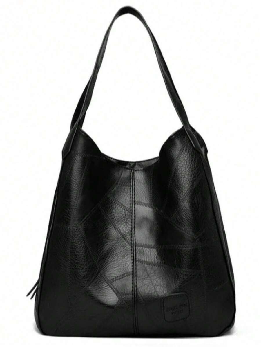 Bolsa Feminina saco ombro média couro sintético promoção - Preto - Visão 1