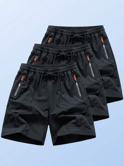 Men's Outdoor Shorts, Drawstring Multi-Pocket Design, 5-Panel Summer Sports Casual Shorts, Suitable For Daily Wear And Work