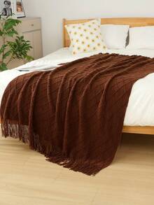 A Solid Color Particle Knitted Blanket, Nordic Style Acrylic Rectangular Office Nap Sofa Blanket Air Conditioning Blanket Knitted Small Blanket Shawl Cover Blanket Blanket Bed End Blanket - 菱形巾咖啡 - 查看 4