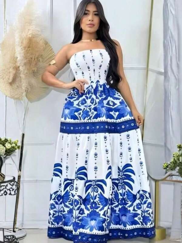 Vestido Tropical Longo Tomara que Caia Estampado – Moda Feminina ENTREGA RAPIDA