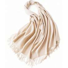 Plain Polyester Pashmina Scarf, 230g, With Fringes. Warm Gifts. - Rượu sâm banh - Xem 2