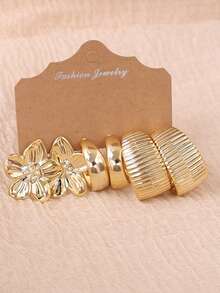 6/18pcs Gold-Tone Fashion Earring Set For Women, Includes 5-Petal Flower & Small C-Shaped Designs, Stylish & Elegant, Suitable For Daily, Party, And Gift Giving For Friends & Mothers - Multicolor - View 10