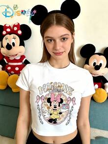 Disney Ladies' Sexy Short-Sleeved Round-Neck Polyester T-Shirt, Printed With  Pattern From - 白色 - 查看 1