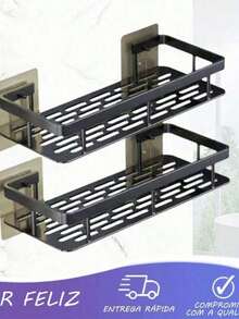 Rectangular Organizer Shelf Support With Self-Adhesive, Black, 30x12.5x5cm - màu đen - Xem 8