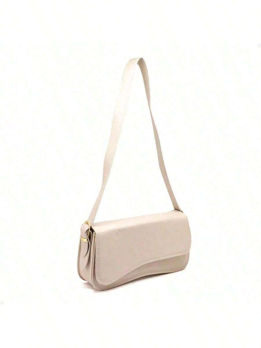 Women's Boho Minimalist Baguette Bag With Shoulder Strap, Irregular Flap, Coffee Caramel, White, Black - 白色 - 查看 1