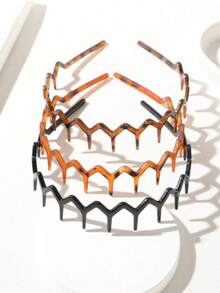 2pcs/3pcs/4pcs Fashion Non-Slip Headbands, Glossy Black And Leopard Print Combination, Stylish Headband With Teeth Wave Design, Home Skincare Headband, Suitable For Daily Face Washing Or Makeup - Multicolor - View 3