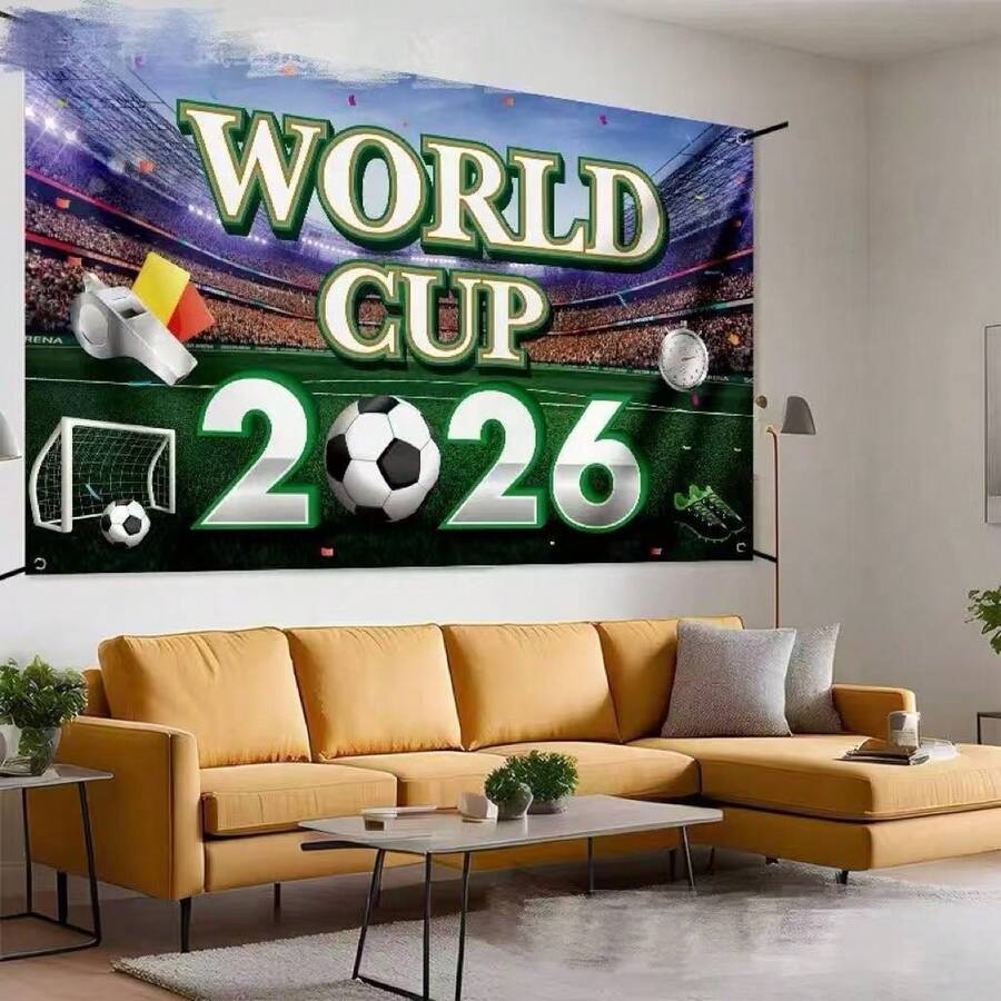 110cm*180cm Pancarta plana 2D, 1 pieza con tematica de Mundial de Fútbol 2026, pancarta de fondo, decoración para fiestas, eventos deportivos, decoración interior/exterior, fiesta de fans en el hogar o jardín (las imagenes usadas son solo ilustrativas los diseños pueden variar y se envian de manera aleatoria) - 1PC - Ver 1