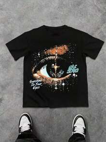 Loose Y2K Stylish Letter Print T Shirt - Casual Round Neck,Short Sleeves,Machine Washable - Suitable For Spring/Summer/Autumn,Fashion Style - 1 - 查看 3