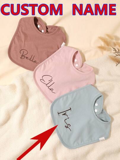 3pcs Customized Embroidered Name Baby Bibs & Burp Cloths, Decorative Gifts For Baby Boys And Girls