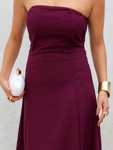 Elegant Strapless Long Linen Dress For Weddings, Offices, Holidays, Formal And Evening Events. - 如圖 - 查看 5