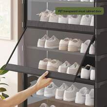 Shoe Organizer Rack With Dustproof And Odor-Controlled Doors, Adjustable Plastic Shoe Shelf - View 5