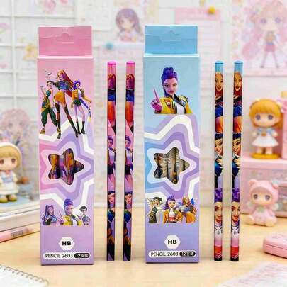 1set/12pcs 2026 Popular Korean Anime Cartoon Peripheral Writing Tools, Learning Supplies,School Supplies For The New Semester Korean Anime Themed Girl Group Pencil Cartoon HB Wooden Pole Pencil, Student Stationery, Student Writing Tools, High-Value Sketching Pen Gifts, Small Gifts, Small Gifts For Friends And Family,New Year's Gift, Valentine's Day Gift, Easter Gift,Stochastic Style