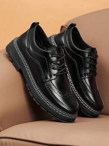 Men's Business Shoes, Loafers, Flat, Height Increasing, Lace-Up, Office/School Style, Half Size Larger - Black - View 4