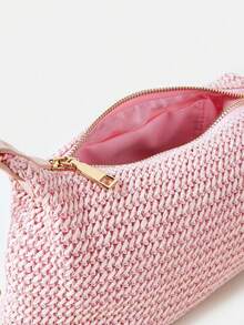 新款时尚细链波西米亚风编织法棍单肩包，适合休闲、度假、购物等场合搭配服装 - 粉色 - 查看 4