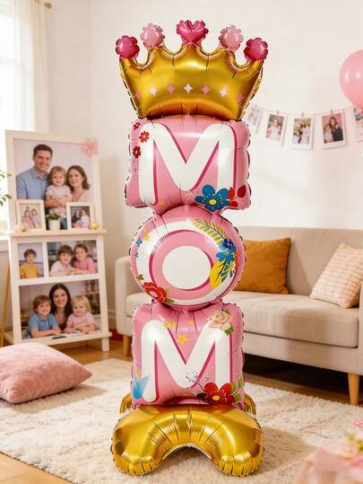 157.48cm Large Mother's Day MOM Letter Foil Inflatable Balloon, 3D Inflatable Decor For Holiday Celebration, Mother's Day Decoration Balloon, Mother's Day Gift