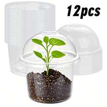 [12个/24个/48个] 保湿育苗盘，4英寸透明育苗盆（48个育苗盆+48个透明盖），幼苗发芽容器，小型种植盆，带盖户外储存，防止种子被鸟类啄食 - A - 查看 4