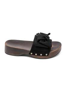 Mules Plateformes à Nœud Suedé Et Semelle Aspect Bois - Black - View 2