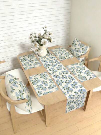 1/4/5/6/7pcs Spring/Summer Floral Decor Set, Beautiful Flower Design, Home Decor Set, Living Room Decor, Bedroom Decor, Dining Room Decor, Faux Linen Material, Multiple Sizes Available, Dining Table Decor, Fireplace Scarf, Placemats, Coasters, Home Decoration