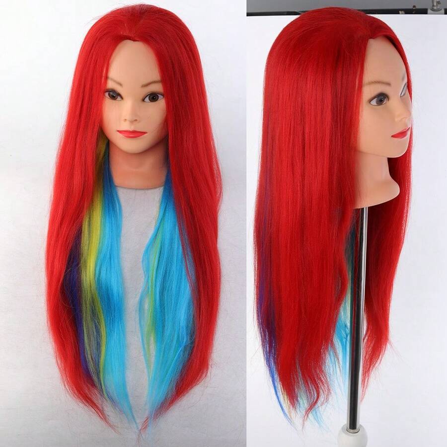 High Temperature Silk & Acrylic Mixed Hairstyle Practice Mannequin Head, Can Be Curled & Trimmed, Wig Training Head - View 1