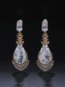 一对奢华珠宝风格长款垂坠仿珍珠耳环，镶嵌立方氧化锆，时尚女士垂坠耳环，可搭配晚礼服，生日/节日礼物 - 垂墜式耳環 - 查看 6