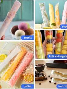 50pcs Popsicle Bags, Juice, Smoothie, Ice Cream, Fruit Ice Cream Popsicle Bags, Resealable Homemade Ice Cream And Food Packaging Bags, Party Kitchen Gift Bags, Disposable Lollipop Ice Bags, Crushed Ice Bags And Self-Sealing Clear Lollipop Ice Bags - Essential For A Cool Summer - Transparent - View 9