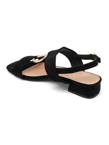 Sandales à petit talon carré avec bride tressée et boucle décorative - 黑色 3888 - 查看 3